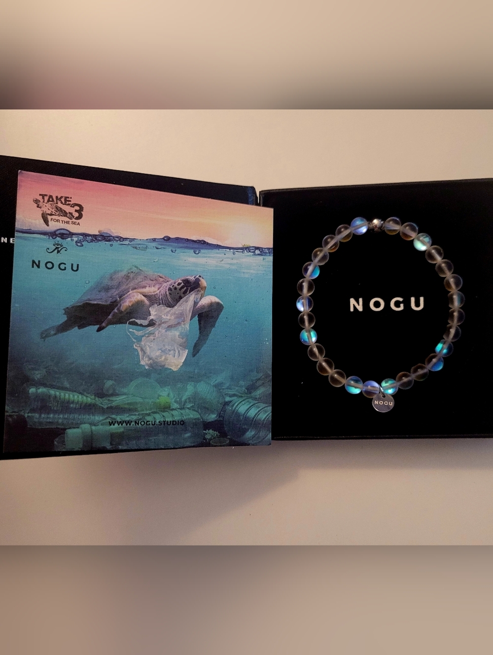 🧜‍♀️ 🪸 NOGU Mermaid Glass Iridescent Beaded Stretch Bracelet with Real Silver